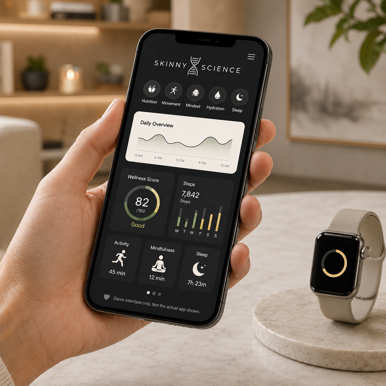 Patient reviewing in-app health tracking on a smartphone