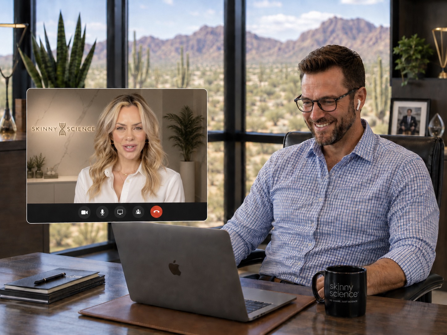 Patient meeting with a Skinny Science provider during a virtual telehealth visit from his office
